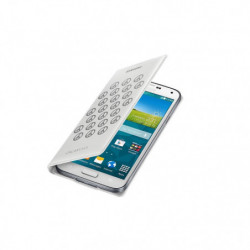 Etui Wallet Porte-carte avec Rabat Latéral d'Origine Samsung pour Galaxy S5 - Blanc Motif MOSCHINO