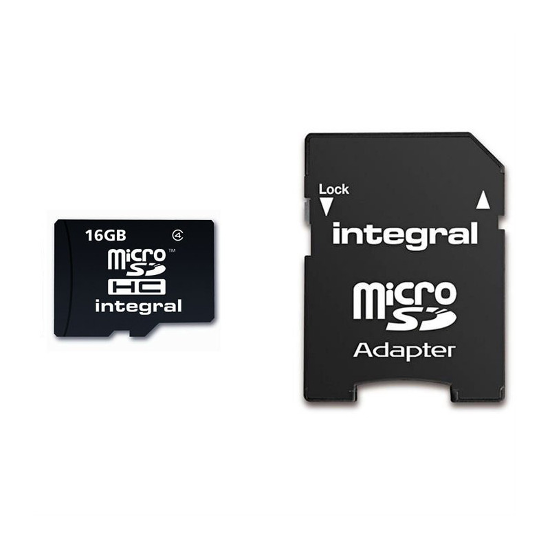 Carte Mémoire Micro SDHC INTEGRAL 16Go Classe 4 + Adaptateur SD