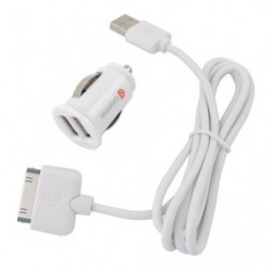 Micro Chargeur Allume-cigare USB + Câble USB GRIFFIN GC23095 pour Apple iPhone 3G/3GS/4/4S/iPad/iPad 2/iPad 3 - Blanc