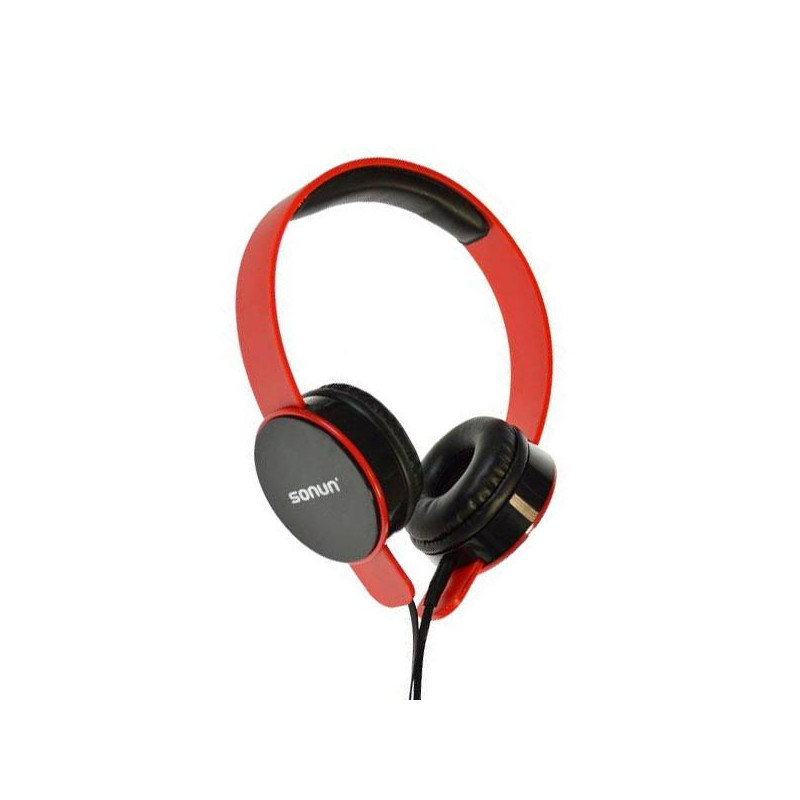 Casque Stéréo Filaire avec bouton Volume et Micro SONUN SN-T1 - Rouge et Noir