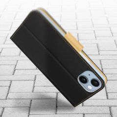 Housse Etui Folio Série Smart Fancy pour Apple iPhone 15 - Noir/Or