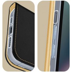 Housse Etui Folio Série Smart Fancy pour Apple iPhone 15 - Noir/Or