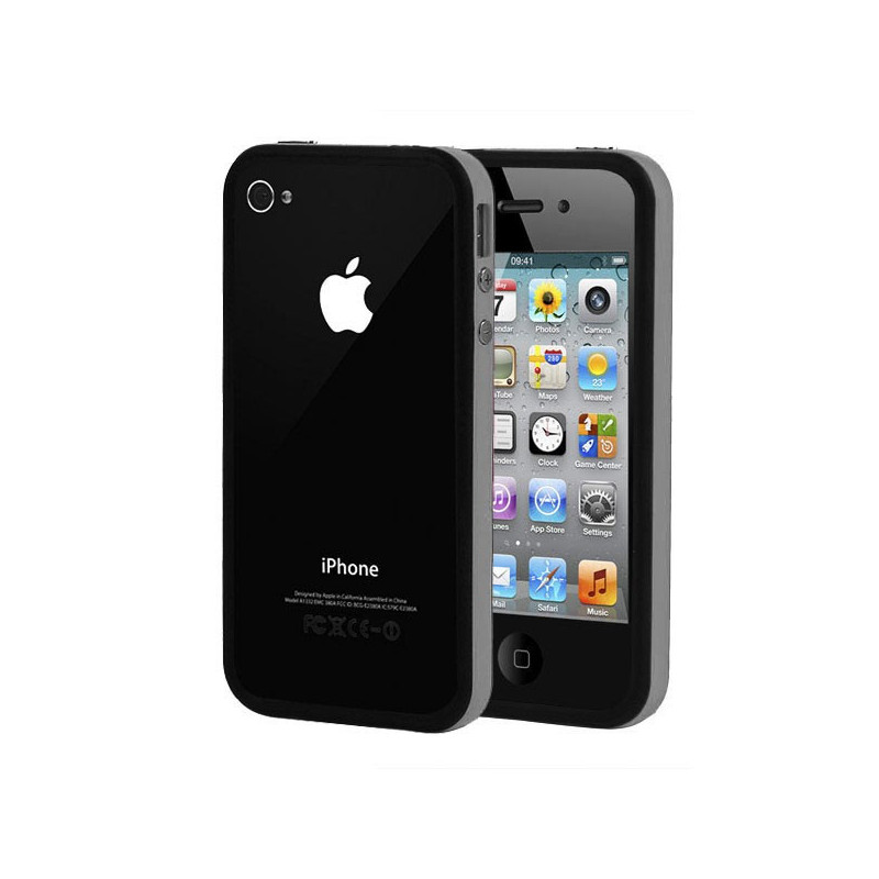 Bumper bicolore avec Boutons Argentés pour Apple iPhone 4/4S - Gris et Noir