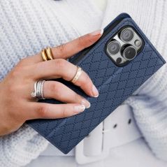 Housse Etui Folio Losange Portefeuille Aimanté pour Apple iPhone 16 Pro - Bleu Marine