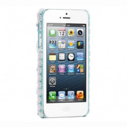 Coque Rigide ornée de dentelle et de perles pour Apple iPhone 4/4S - Bleu Clair