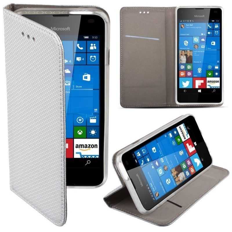 Housse Etui Folio Série Smart Magnet pour Microsoft Lumia 550 - Argent