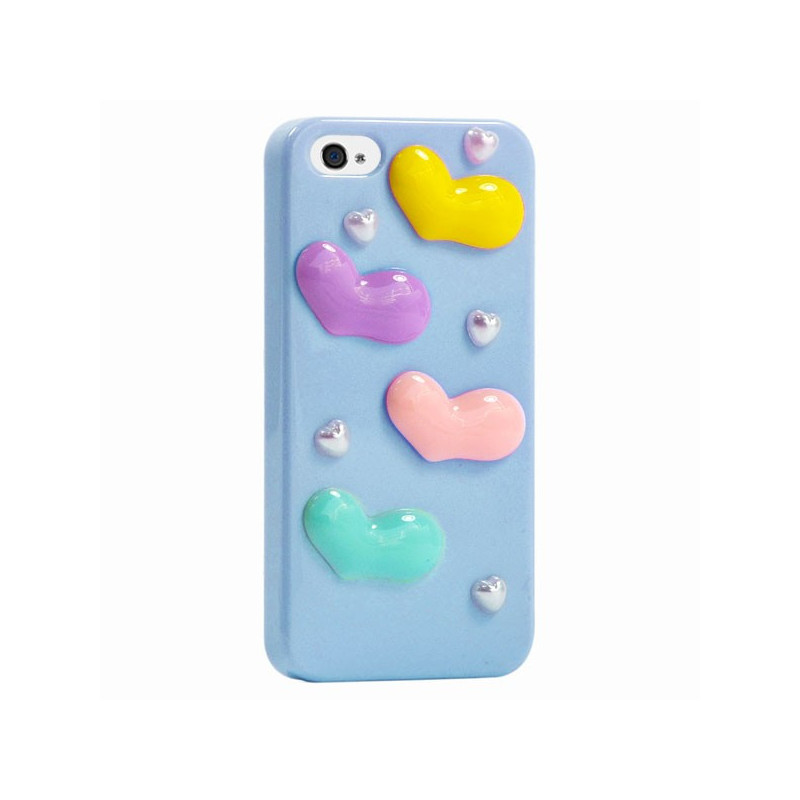 Coque Rigide ornée de Cœurs et de perles pour Apple iPhone 4/4S - Bleu