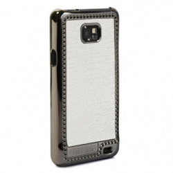 Coque Rigide Half-Case pour Samsung Galaxy S2 - Blanc et Argent 