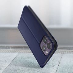 Housse Étui Folio Cuir véritable Clapet Porte-carte pour Apple iPhone 16 Pro - Bleu Marine