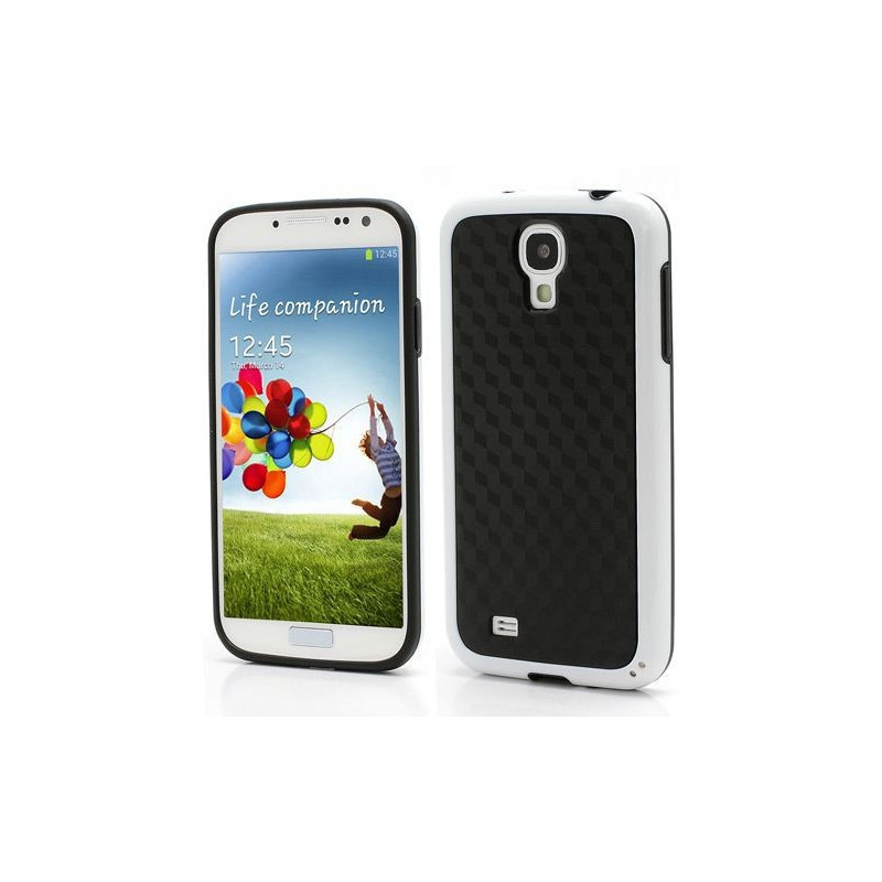 Coque Semi-Rigide - Motif 3D pour Samsung Galaxy S4 - Dos Noir - Contour Blanc