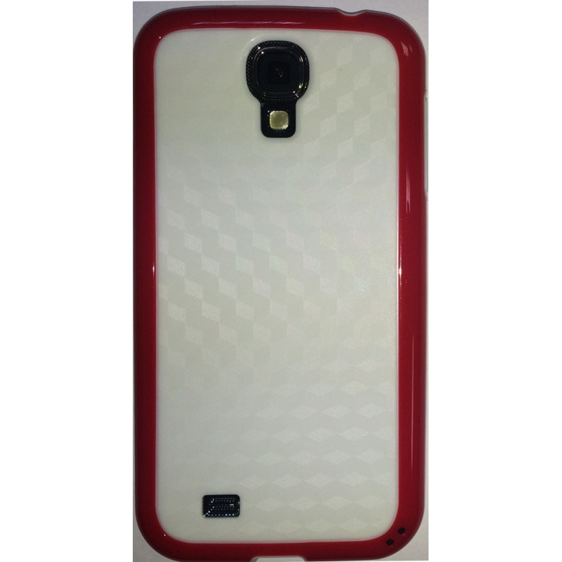 Coque Semi-Rigide - Motif 3D pour Samsung Galaxy S4 - Dos Blanc - Contour Rouge