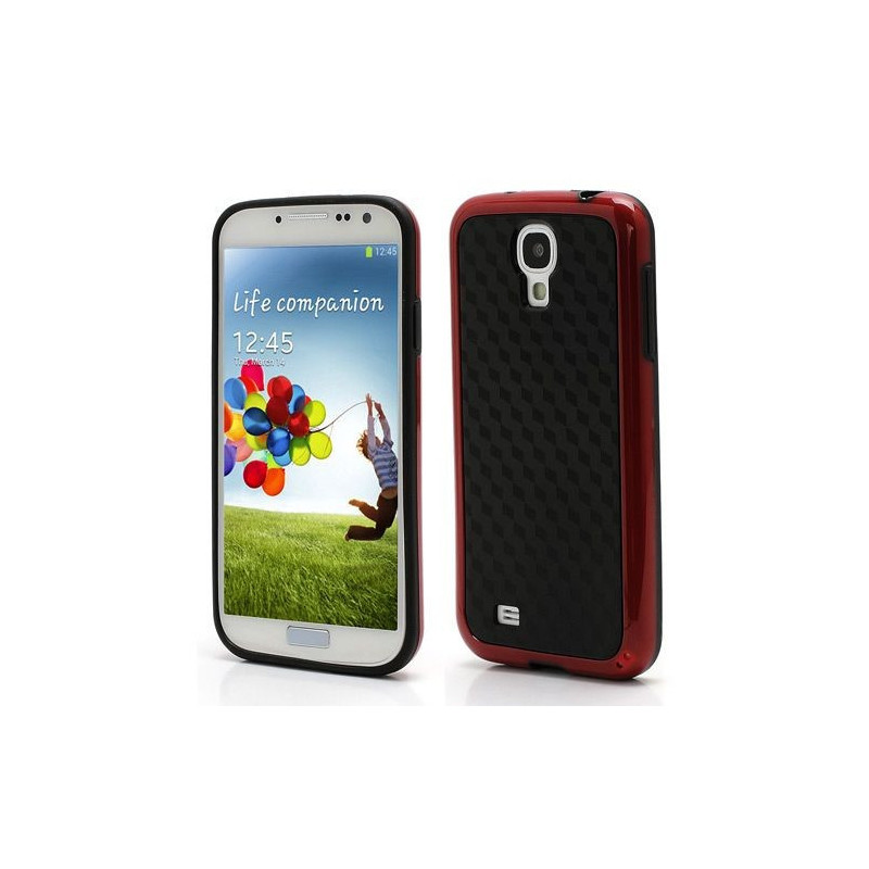 Coque Semi-Rigide - Motif 3D pour Samsung Galaxy S4 - Dos Noir  - Contour Rouge