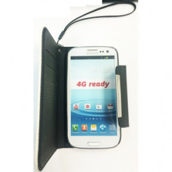 Etui à Rabat Latéral Type Porte Feuille avec Dragonne pour Samsung Galaxy S3 - Blanc et Noir