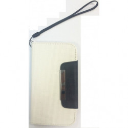 Etui à Rabat Latéral Type Porte Feuille avec Dragonne pour Samsung Galaxy S3 - Blanc et Noir