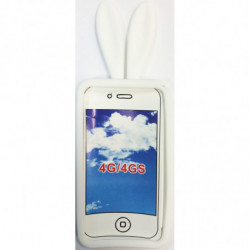Housse Oreilles de Lapin en silicone pour Apple iPhone 4/4S - Blanc